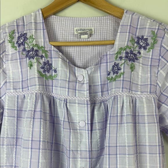 Croft & Barrow House Dress Purple Plaid Button-Up Dress with Floral Embroidery - Picture 2 of 6